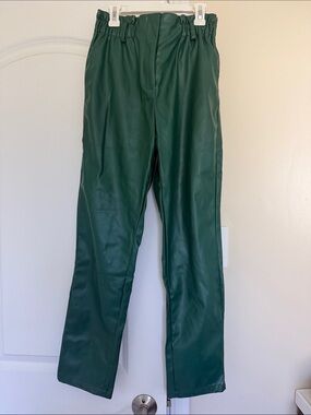 Women’s Forest Green Faux Leather Dress Pants